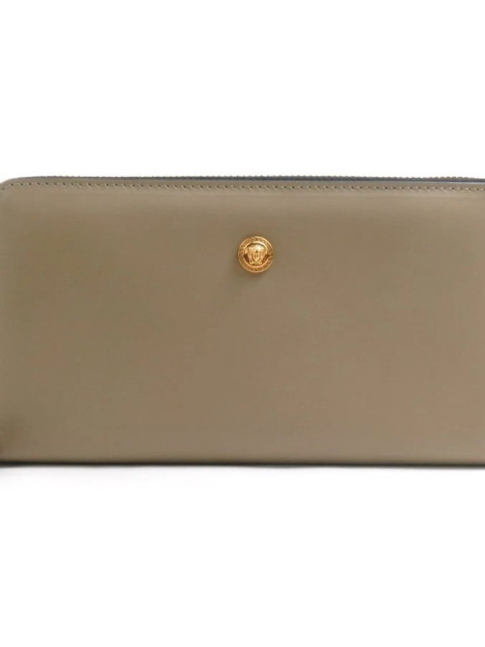 VERSACE Zip Around Long Wallet Greige Leather/Goldtone